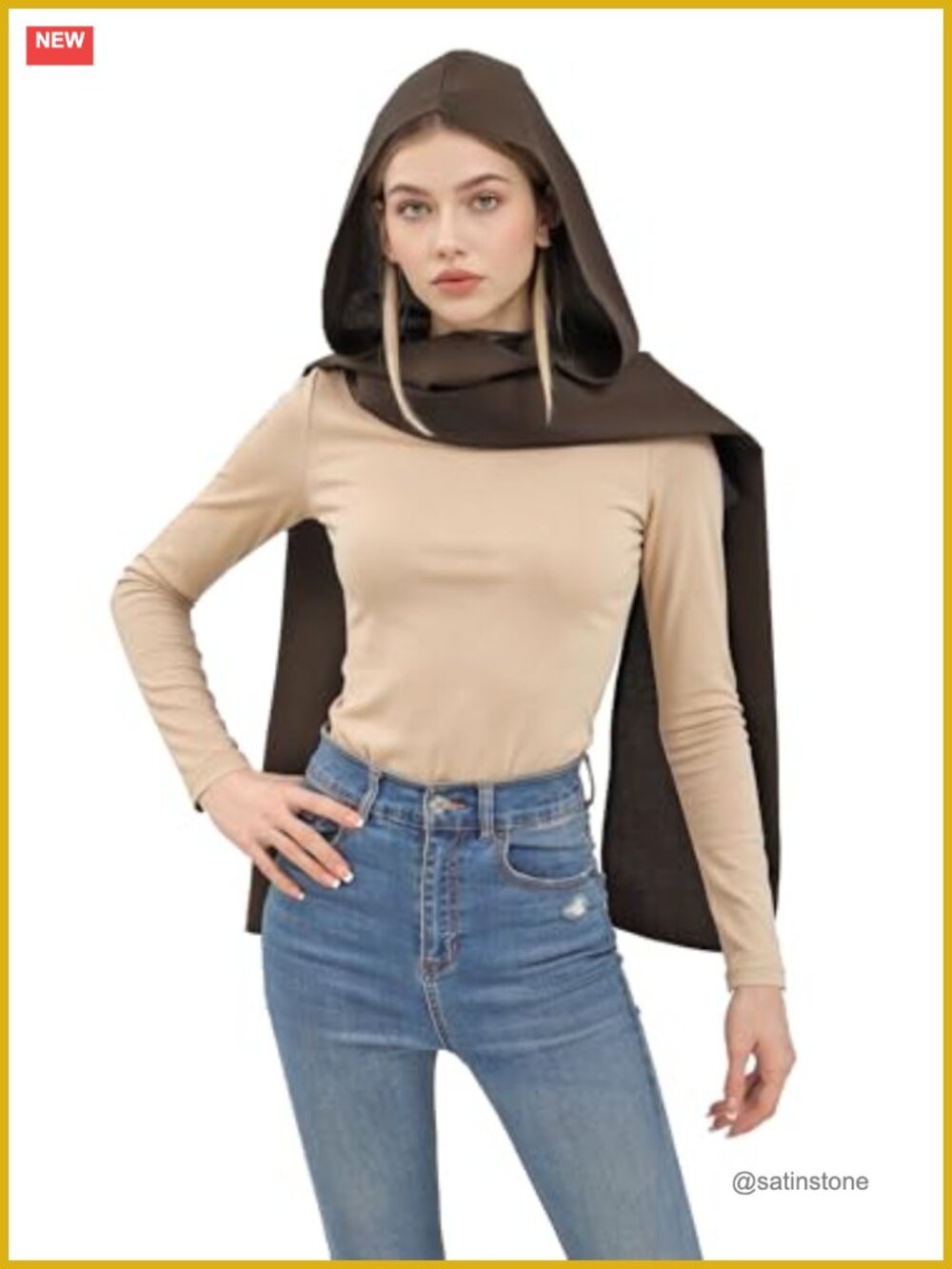 Medieval Hooded Cape Scarf Linen Blend Renaissance Cowl Shawl One Size